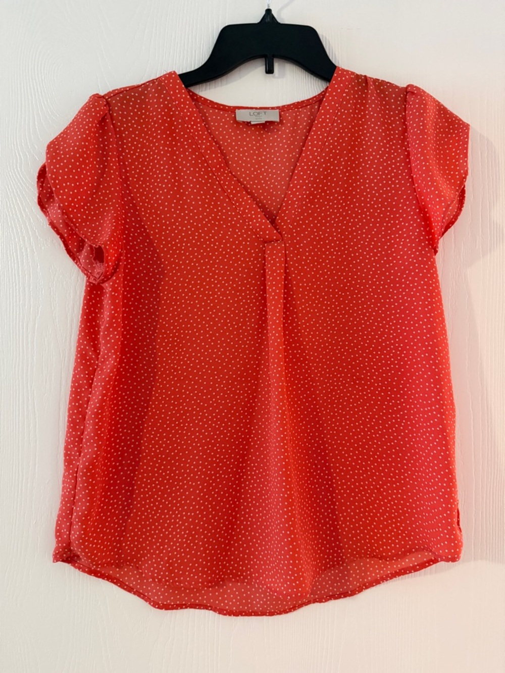 Loft Pink Polka Dot Short Sleeve Blouse, Size Small
